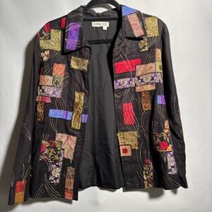 Coldwater Creek Womens Patchwork Jacket Black Embroidered Art to Wear Boho‎ S